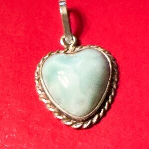Vintage 925 Silver Larimar Heart Shaped Charm Pendant - .75”